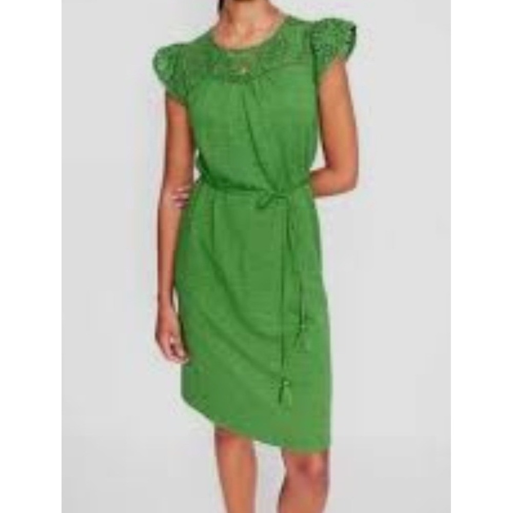 Boden Juliet Broderie Short Dress Green Eyelet Cotton Mini US 10 R D1289 NEW